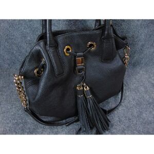 Michael Kors Suri Bucket Purse Black Leather Drawstring Tassel Chain Strap